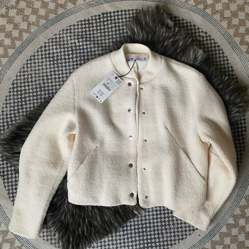 Zara Cream Teddy Jacket with Cropped Boxy Silhouette